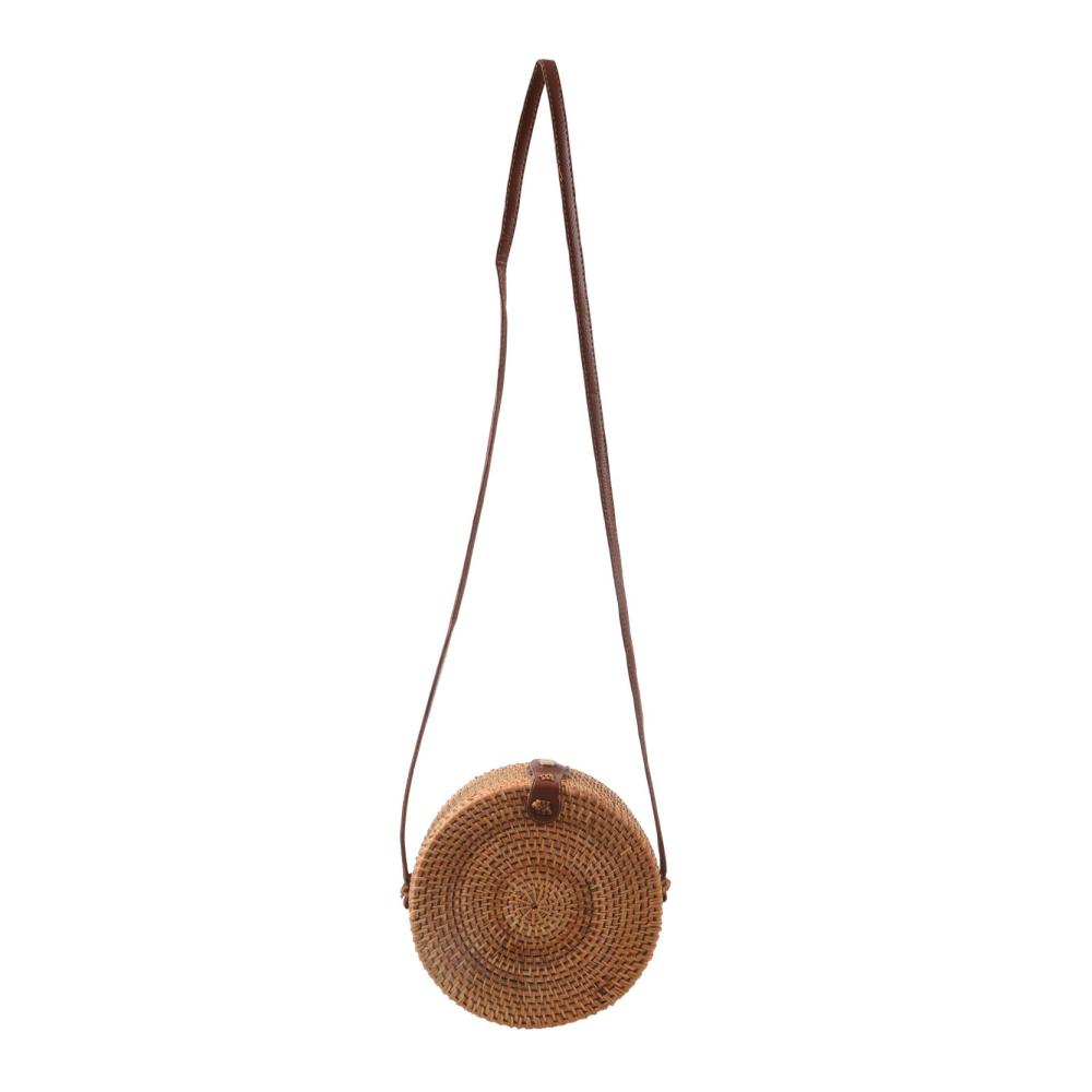 Boho Leder Umhängetasche – Handgefertigte Rattan Strandtasche mit Ringdesign Mädchen Tasche Kleine Böhmische Schultertasche