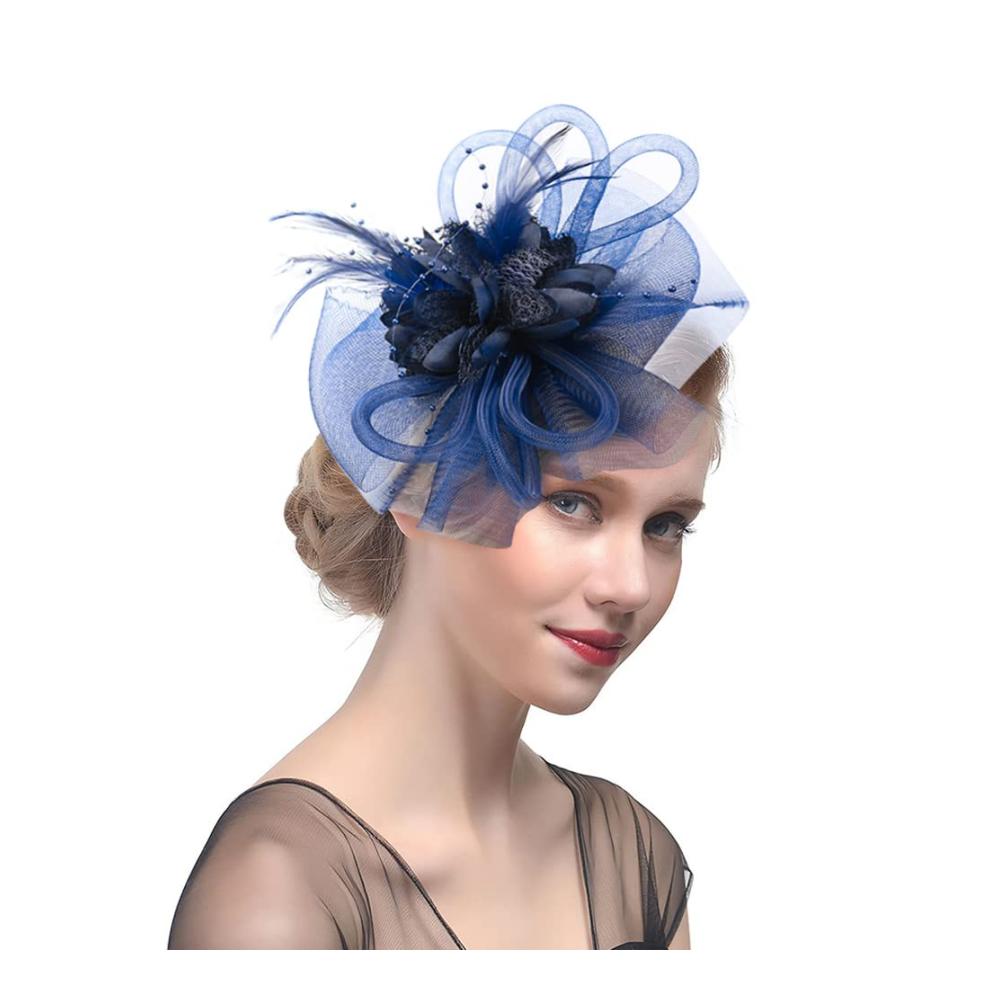 Eleganter Damen Fascinator Hut - Vintage Royal Kopfschmuck mit Großer Blume Feder Mesh und Spitze für Party Hochzeit Cocktail - Baskenmützen & Barette Schleier Haarspange Karneval Accessoire