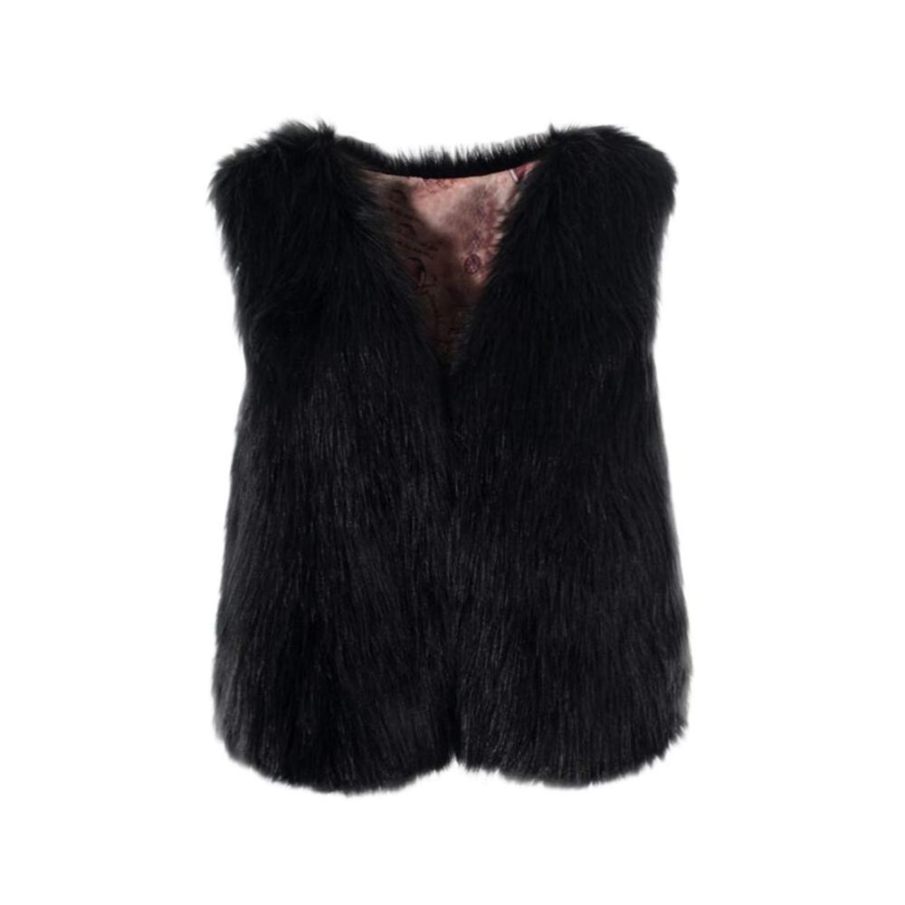 Elegante Damen Fellweste in Kunstfell - Schwarz ärmellos und kurz für Winter und Übergang S-XL (Schlüsselwörter Damen Weste Pelzweste Kunstfellweste Faux Fur Cardigan Kunstlederjacke Teddyjacke Winterjacke