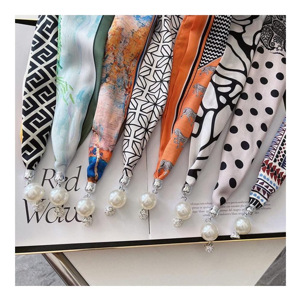 Set aus 4 Damen-Halstüchern Faux-Seiden Schals mit Blumenmuster - Bandanas Kopftücher und elegante Geschenke für Frauen und Mädchen - 55x13cm - Bunte Vielfalt