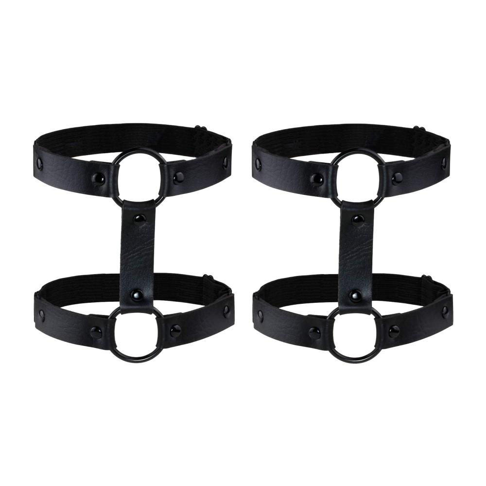 Schwarzes Leder Strumpfband & Harness Set für Damen - Gothic Oberschenkel Strumpfhalter & Bein Choker
