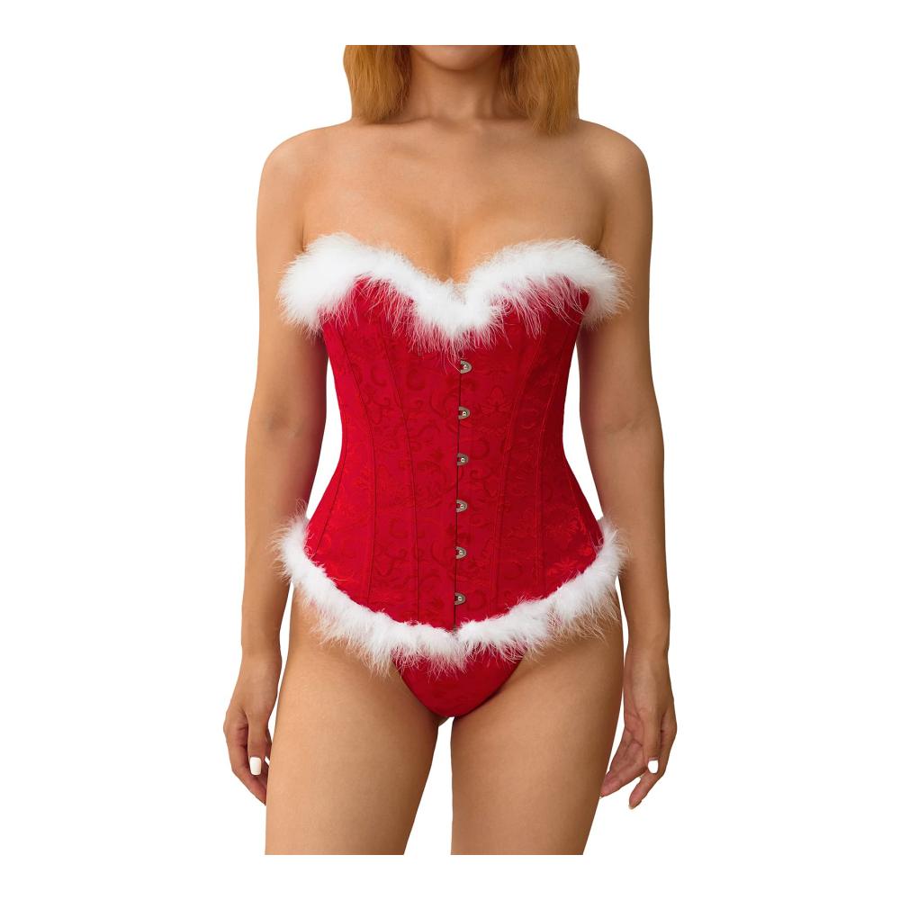Weihnachts Korsett mit Federn - Sexy Damen Bustier in großen Größen - Party Cosplay Kostüm