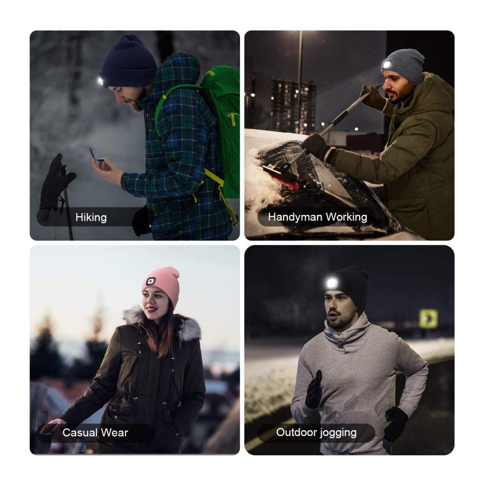 LED Strickmütze mit USB-Ladeoption | Winter Warme Scheinwerferkappe für Camping und Joggen | Geschenkidee für Männer und Frauen