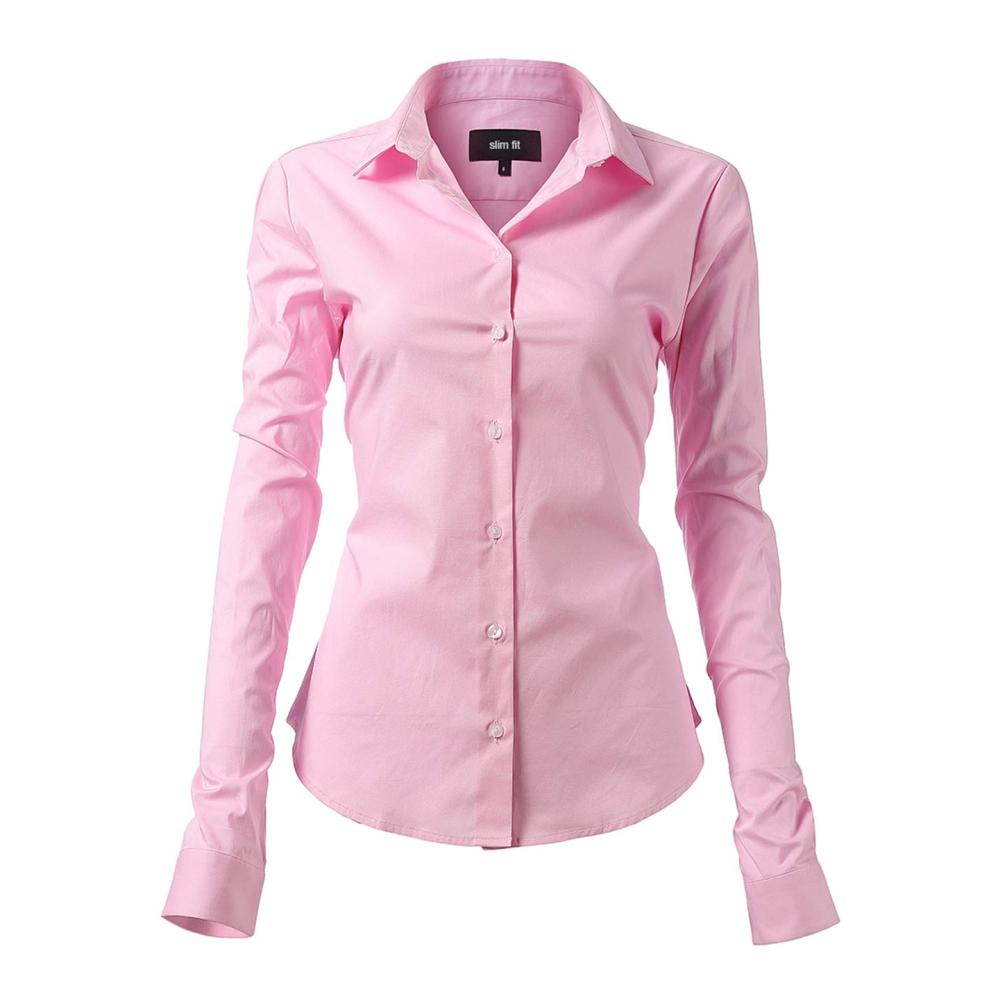 Blusen & Tuniken Damen Figurbetonte Hemdbluse mit Knöpfen Langarmshirt für Business – Rosa Größe 42/14