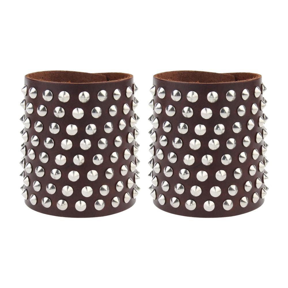 2er Set Wikinger-Lederarmbänder mit Nieten | Handgefertigte Mittelalterliche Ritter-Armschienen für Männer und Frauen