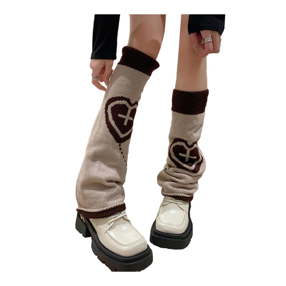 Lolita Damen Stulpen Gestrickte Lange Socken mit Kreuz Y2K Harajuku Stil Winter Booties & Beinlinge