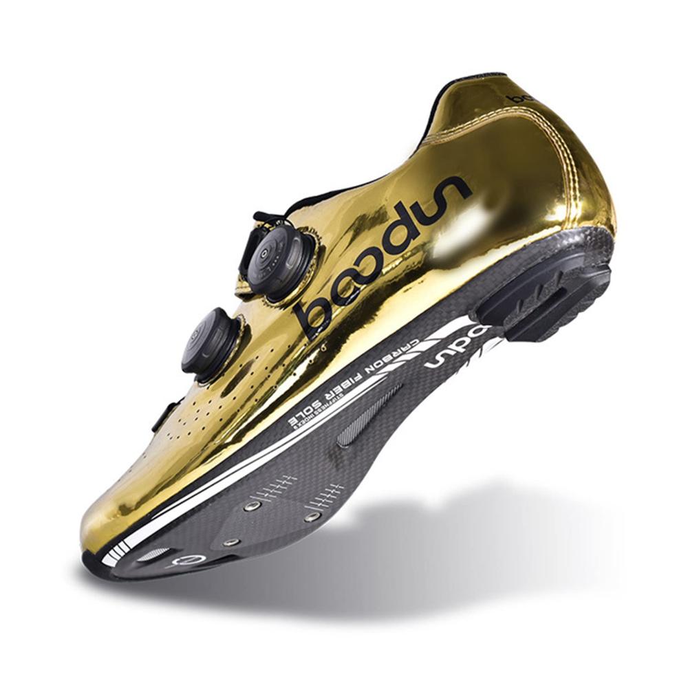 Fahrradschuhe Atmungsaktive Radsportschuhe für Herren und Damen | Rennrad- und MTB-Schuhe mit Schnellschnürung | SPD Cleats kompatibel | Gold Größe 43