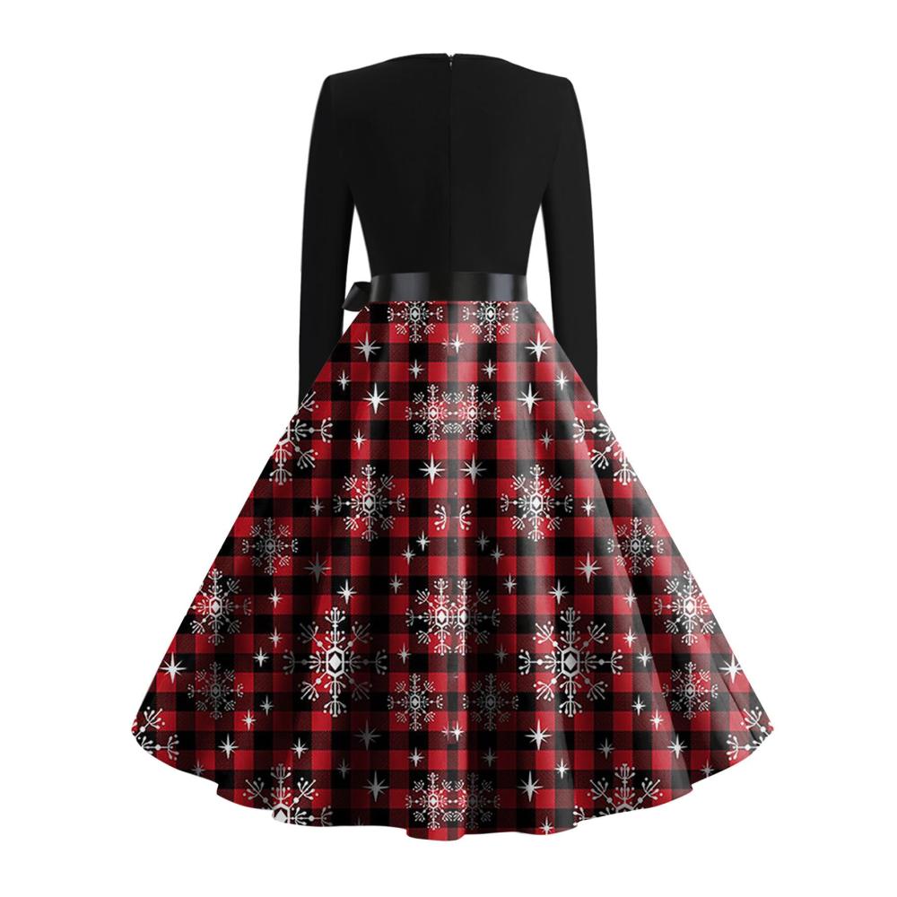Weihnachtskleider Damen 2024 Vintage Cocktailkleid mit Druck elegantes Langarm Abendkleid sexy Ballkleid für festliche Winterpartys
