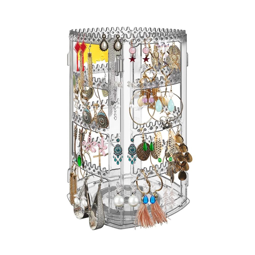 360° drehbarer Schmuckständer aus Acryl – Organisator für Ohrringe Armbänder und Halsketten