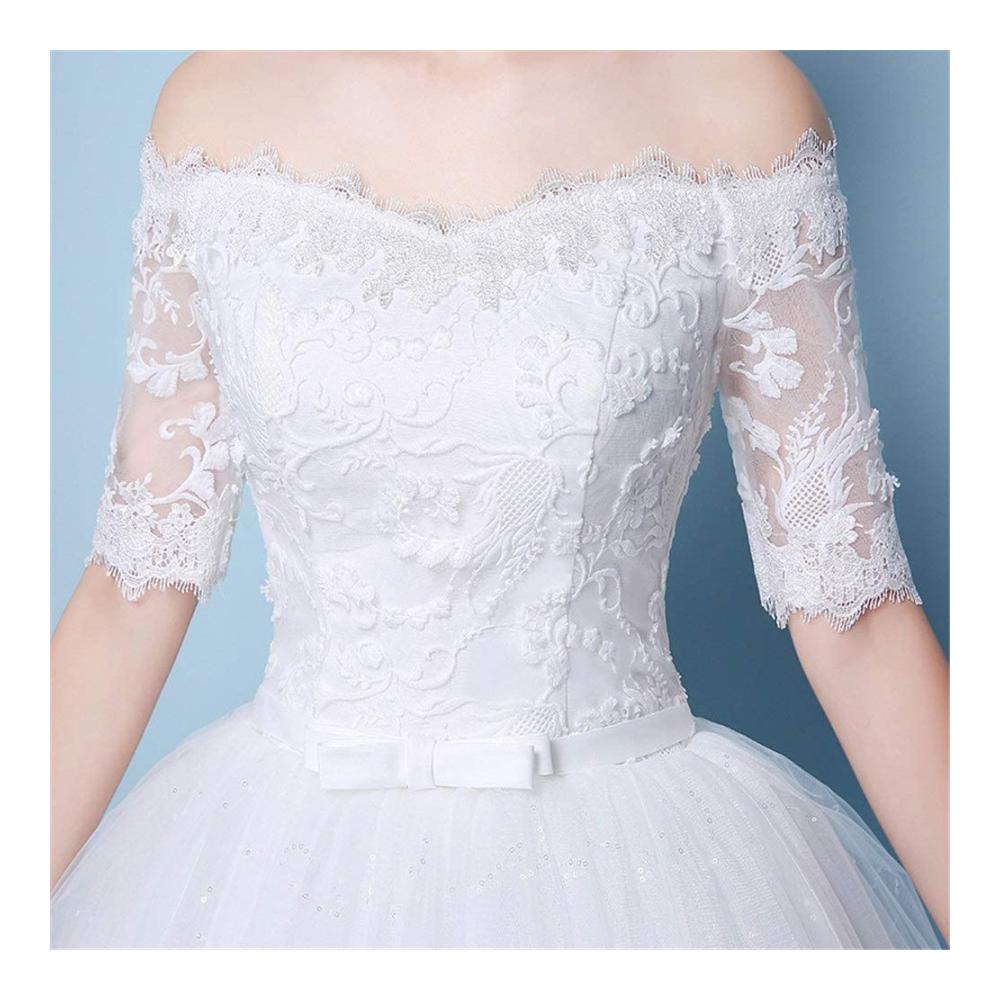Brautkleid Weiß 4XL | Schulterfrei Spitzenapplikationen | Vintage Ballkleid Bodenlang | Damen Hochzeitskleid Croset Tüll | Elegantes Happy Life Design
