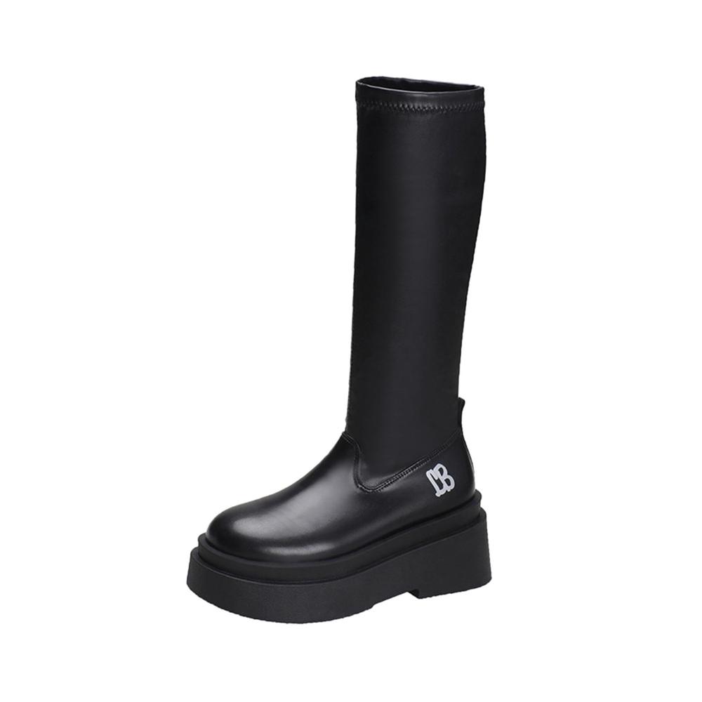 Damen Kniehohe Stiefel im Gothic Motorradstil - Modische Reitstiefel mit runder Spitze und dicker Sohle für stilbewusste Töchter
