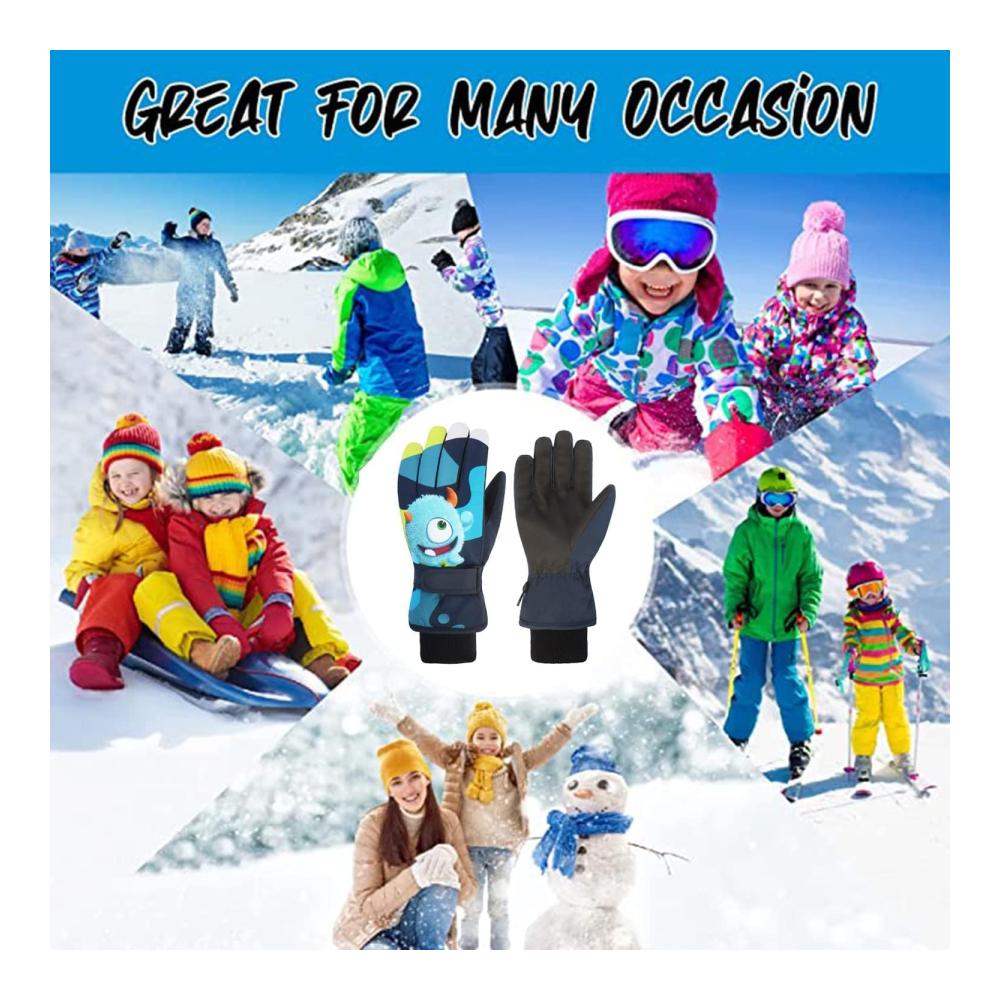 Kinder Winter Skihandschuhe | Wasserdicht & Winddicht | PU Palme | Warmes Fleece | 2-13 Jahre Jungen Mädchen | Fahrradhandschuhe