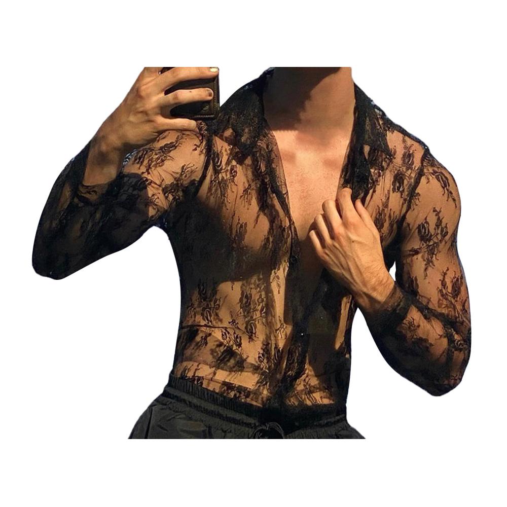 Transparentes Herren Netz Langarm Unterhemd – Durchsichtiges Mesh Reizwäsche Top