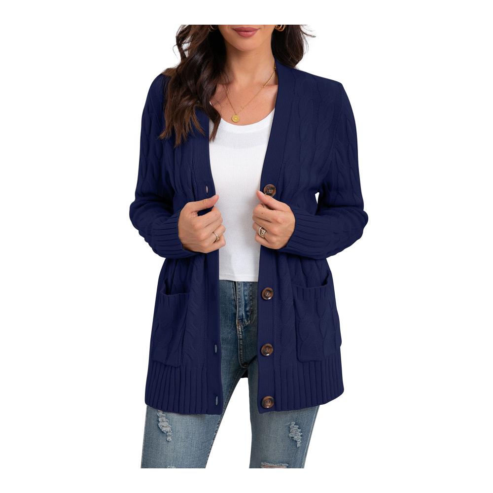 Damen Strickjacke mit Knöpfen elegant gestalteter Strickmantel für Herbst/Winter von GRECERELLE – Lange Cardigan mit Taschen übergroßer Pullover für stilvolle Strickwaren im Frühling