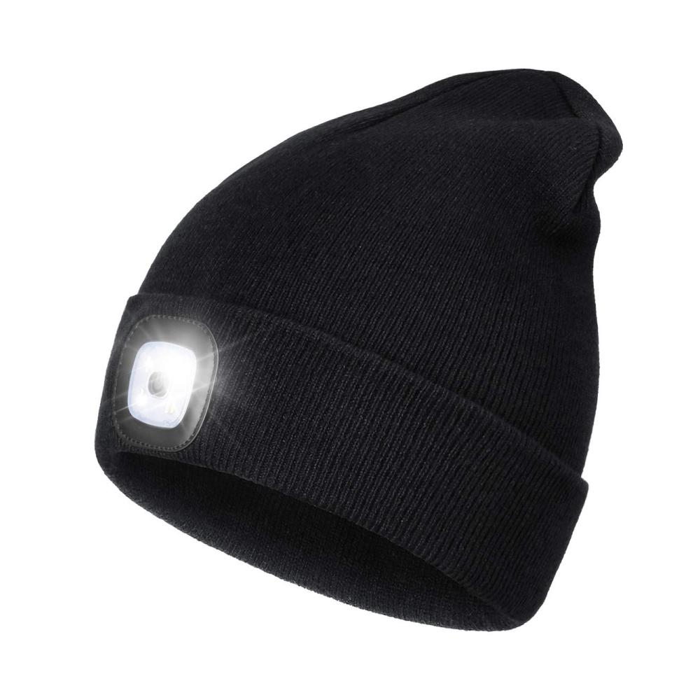 LED Strickmütze mit USB-Ladeoption | Winter Warme Scheinwerferkappe für Camping und Joggen | Geschenkidee für Männer und Frauen