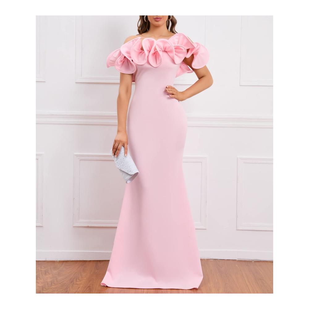 Bodenlanges asymmetrisches Abendkleid mit Ärmellosigkeit Damen Bodycon Maxikleid in Meerjungfrau-Stil und floralem Muster - Perfektes IWFEV Kleid für besondere Anlässe