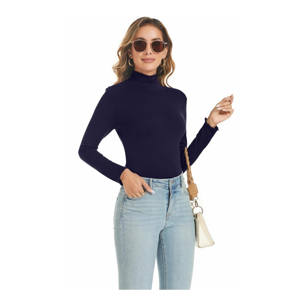 Langarmshirts Damen Rollkragen Stretch Slim Fit - Casual Oberteile & Basic T-Shirt