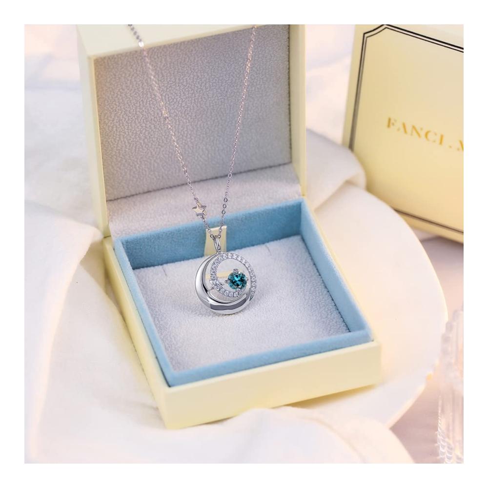 925 Sterling Silber Halskette mit Stern und Mond Anhänger Natürlich/Synthetisch Edelsteine Geburtsstein Kette - Perfektes Geschenk für Damen Mädchen Frauen zum Valentinstag Jahrestag Geburtstag - Schmuck mit Liebe und Stil