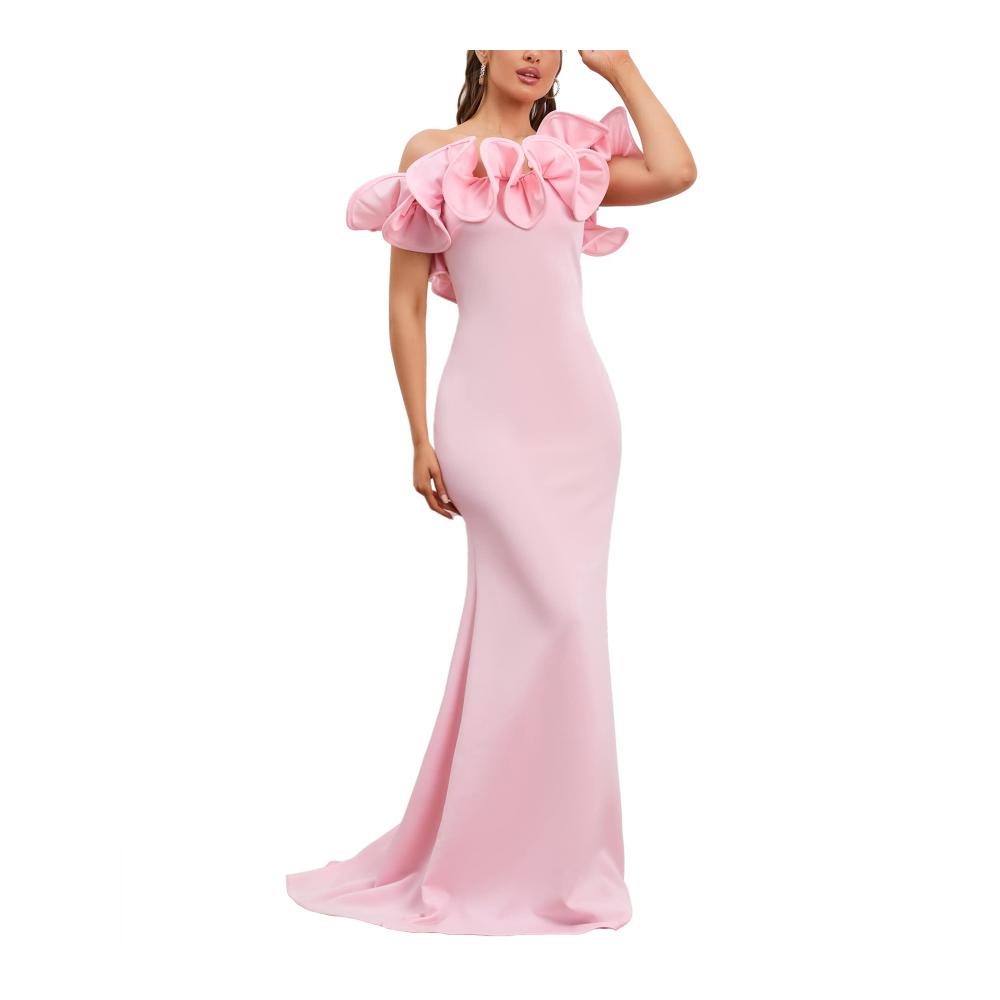 Bodenlanges asymmetrisches Abendkleid mit Ärmellosigkeit Damen Bodycon Maxikleid in Meerjungfrau-Stil und floralem Muster - Perfektes IWFEV Kleid für besondere Anlässe