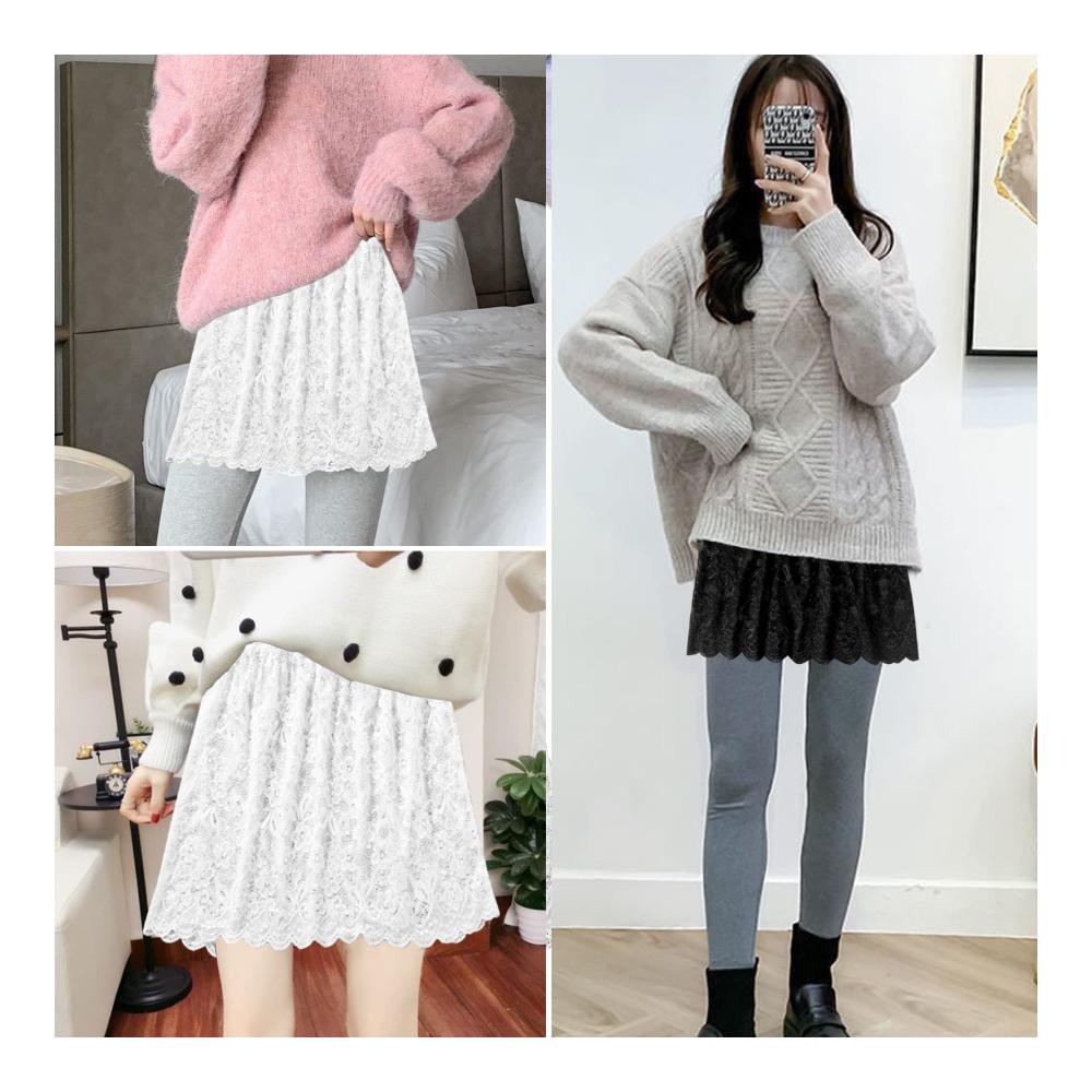 2er Set Damen Hemdverlängerung mit Spitzenakzenten - Layering Fake Hoodie und Mini-Unterrock für stilvolle Blusenrock Schichtung und Saum Röckchen