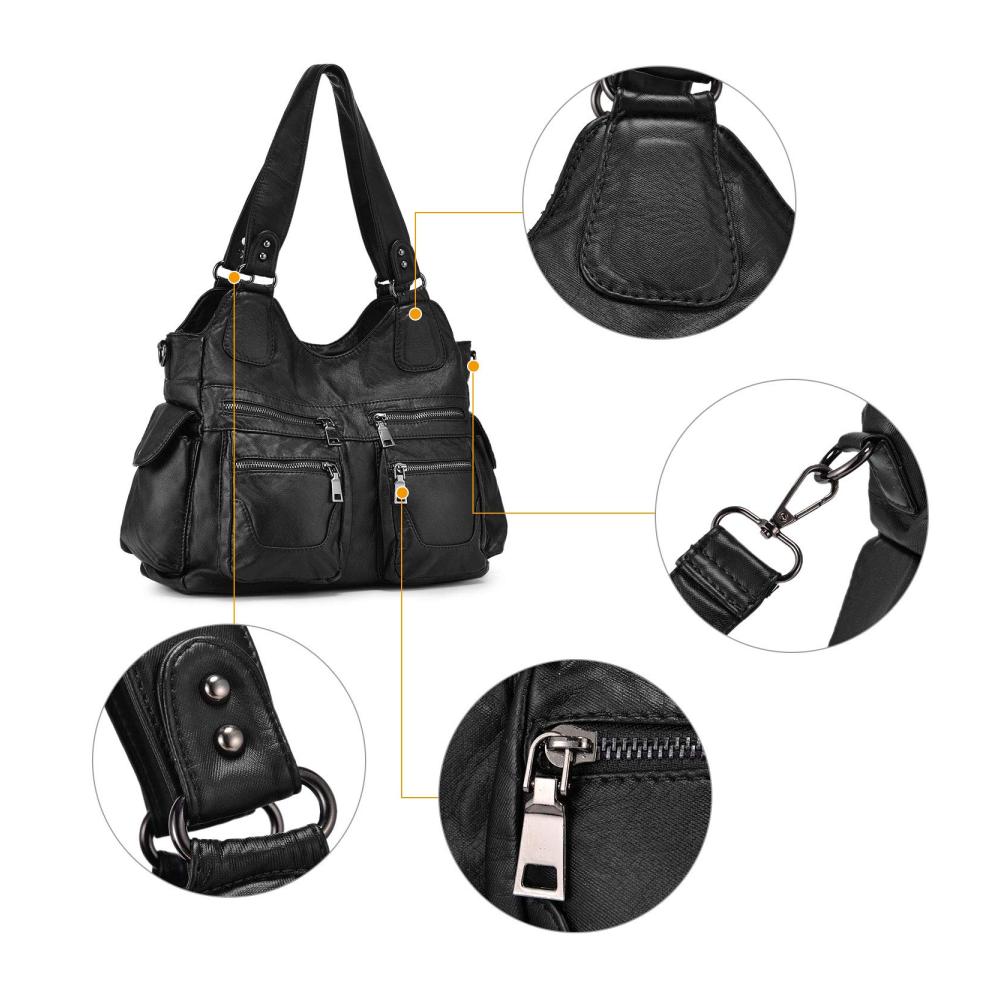 Damen Schultertasche aus Weichem Gewaschenem Leder mit Hobo-Stil Crossbody-Design und Abnehmbarem Schultergurt - Stilvolle Handtasche mit Top-Griff für Frauen