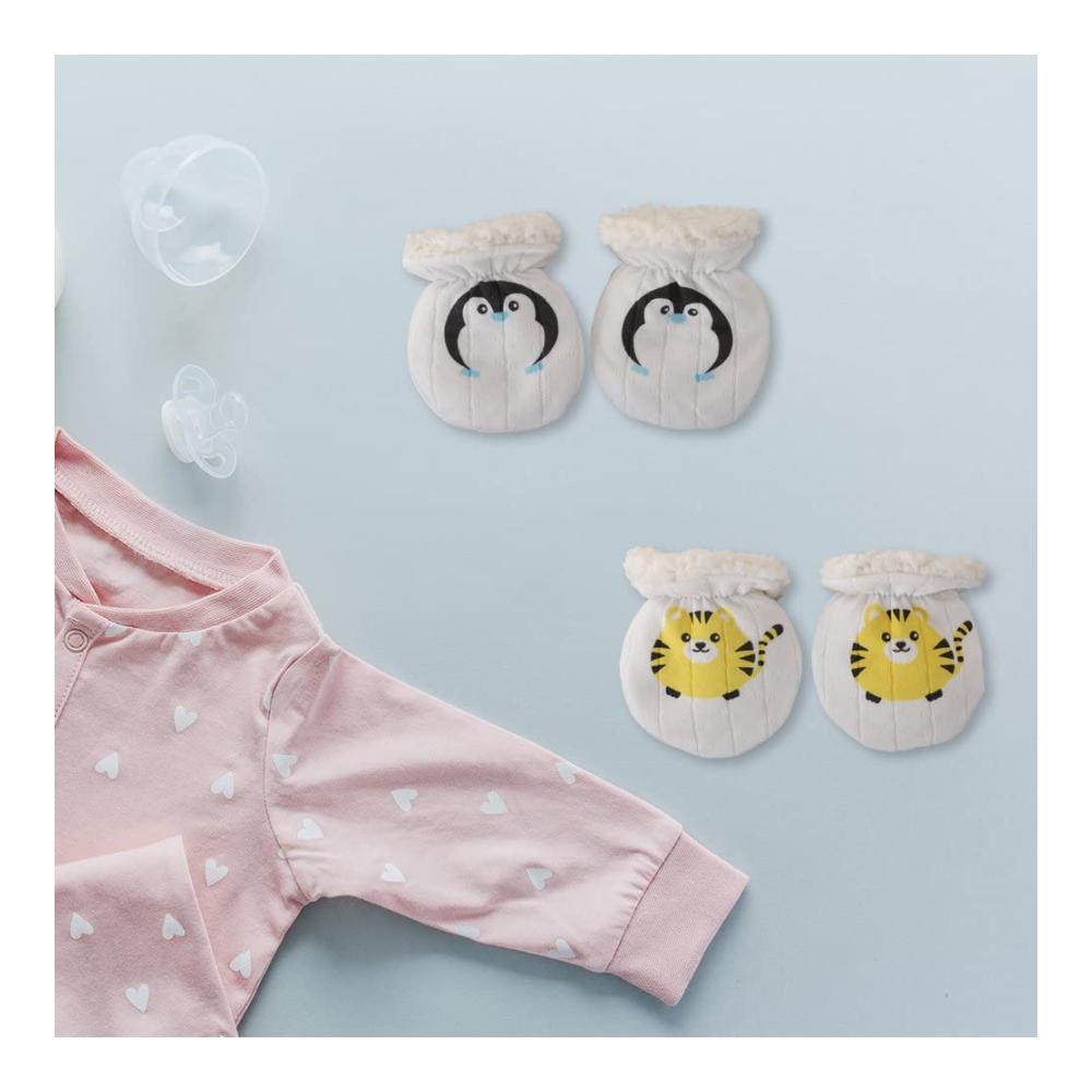 Winter Warme Babyhandschuhe & Fäustlinge Set - 2 Paare Neugeborene Anti-Grab Fäustlinge aus Verdicktem Fleece - Schützende Babyhandschuhe für 0-6 Monate