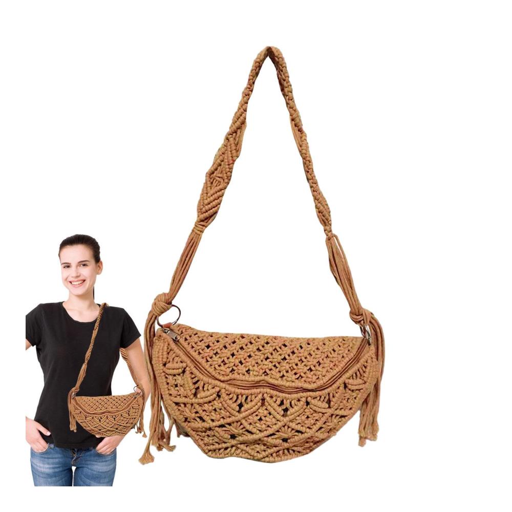 Bohemian Häkeltasche mit Quasten | Handgewebte Schultertasche für Reisen und Strand | Geldbörse für Bohemian-Style | Böhmische Häkeltasche