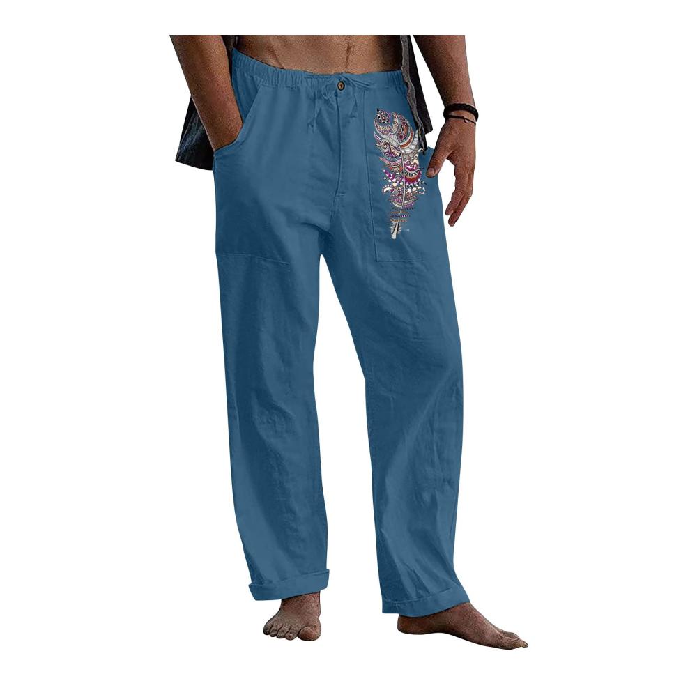 Herren Trainingshose Bequeme Baumwoll Leinen Sommerhose mit Kordelzug und Taschen für einen lässigen Look - Coo64