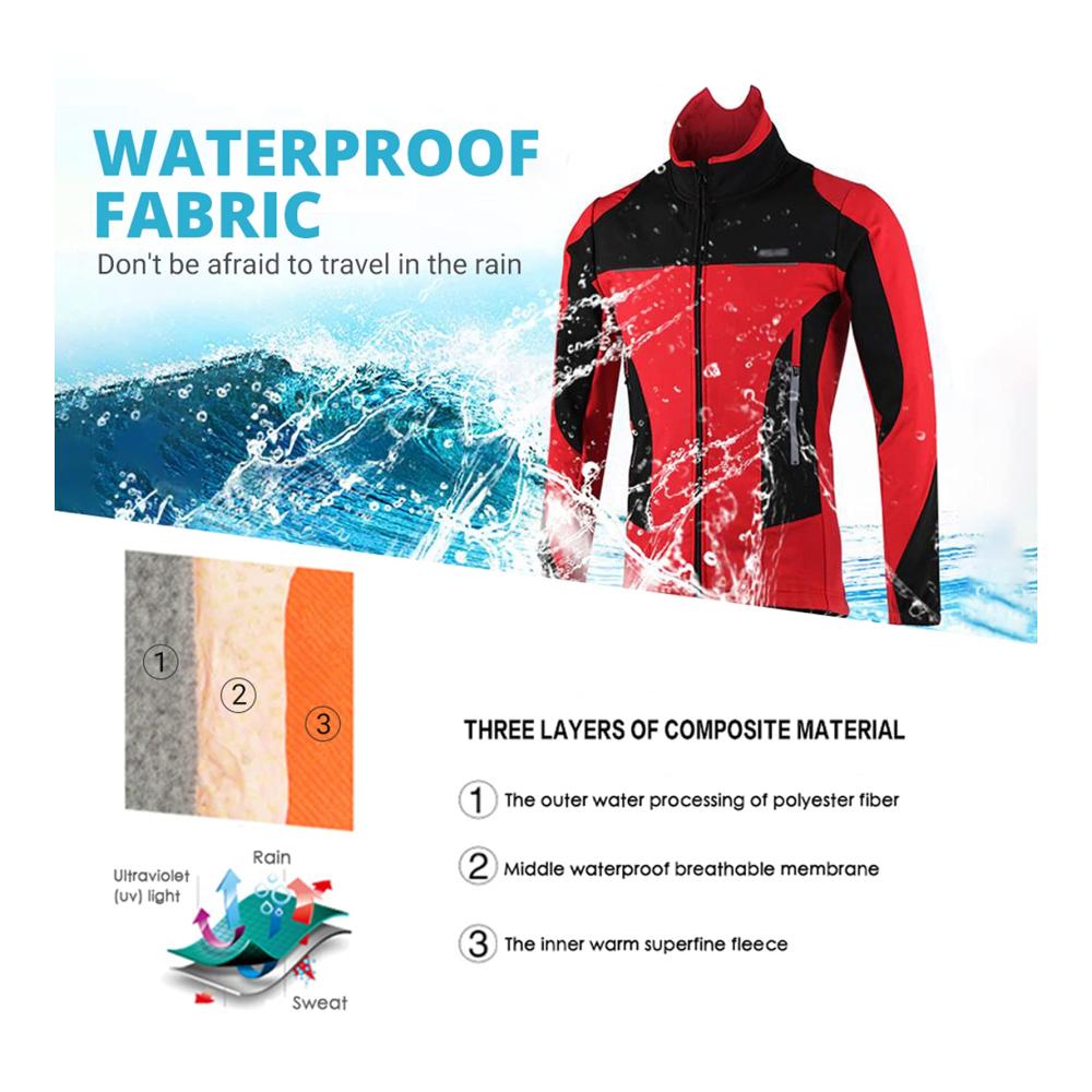 Herren Radjacke | Winter-Fahrradjacke mit Fleece | Wind- und wasserdichte Thermo-Langarmjacke | Reflektierende Fahrradbekleidung für Wärme