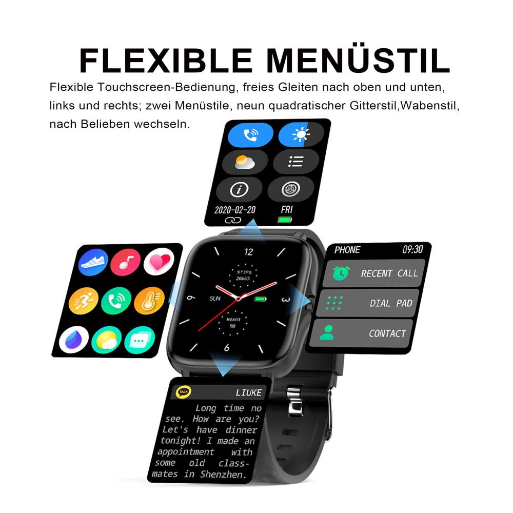 Fashion Smartwatch mit Telefonfunktion 1.7 Zoll Touchscreen Android iOS Kompatibilität Whatsapp Funktion Fotohintergrund Schrittzähler Damen Laufuhr Blutdruckmessung Pulsuhr - Stilvolle Damenuhr für aktive Frauen