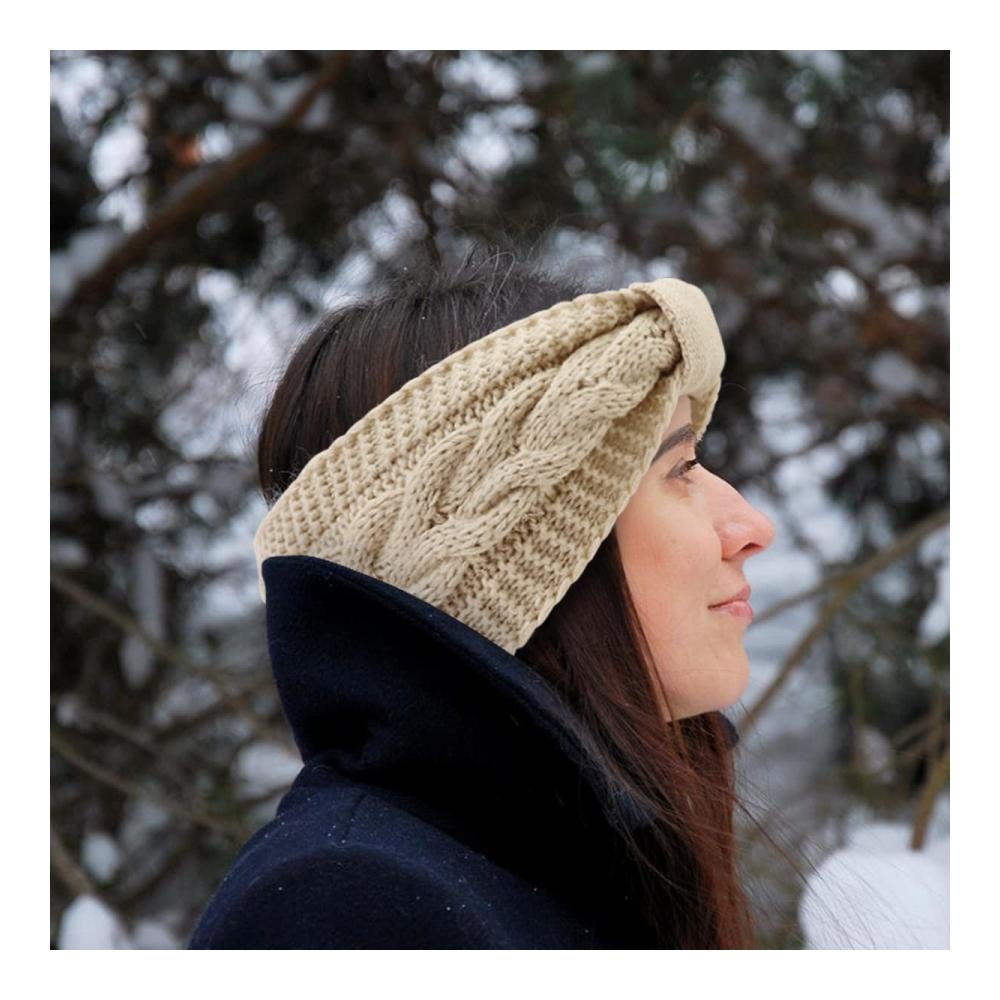 Winter Stirnbänder für Damen - Gestrickte Haarreifen in Marine Rosa & Weiß - Verdickte Stirnbänder mit Ohrenwärmern für Outdoor Sport Skifahren Laufen & Workout