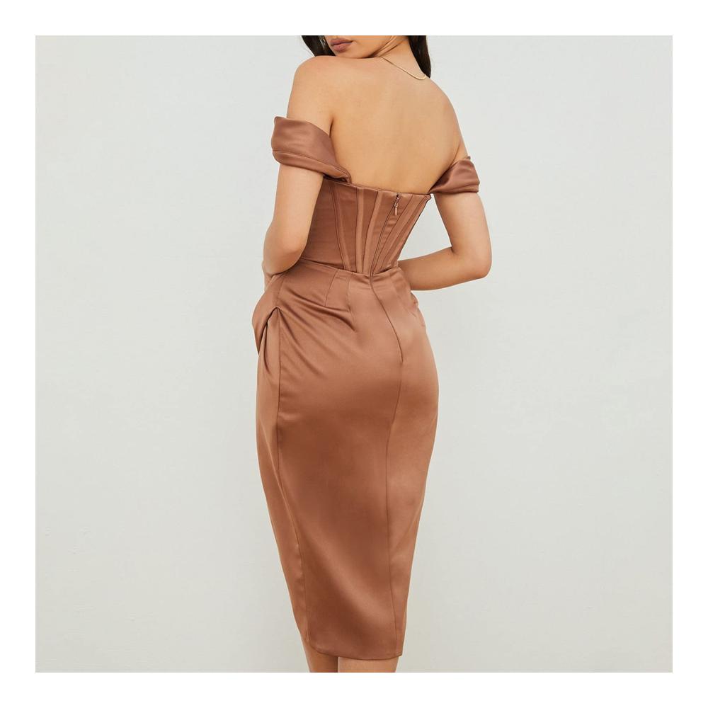Cocktail Damenkleid Schulterfrei Drapiert Satin Schlitz Korsett - Perfekt für formelle Anlässe