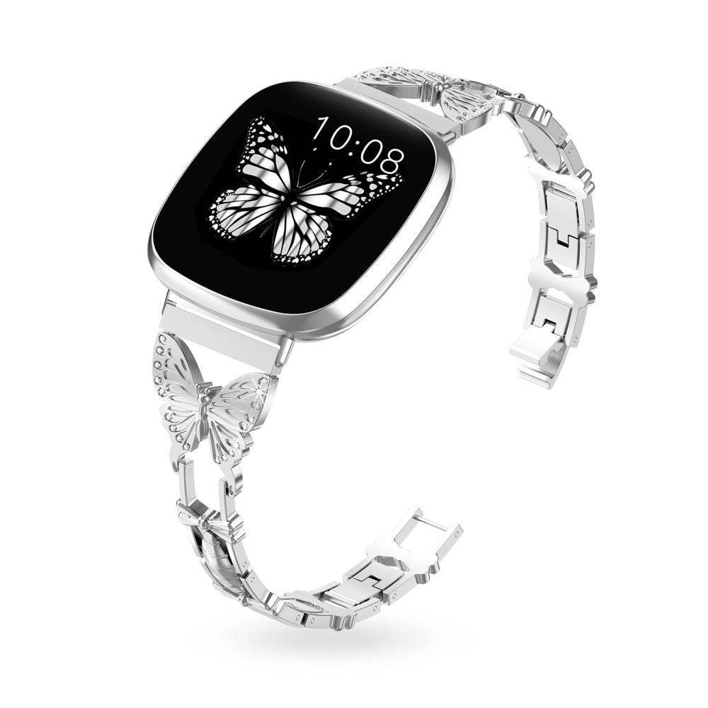 Fitbit Versa 3/Sense 1 Uhrenarmband - Schmetterlingsdesign elegant glänzend - Metallarmband für Mädchen und Frauen - Schwarz/Gold