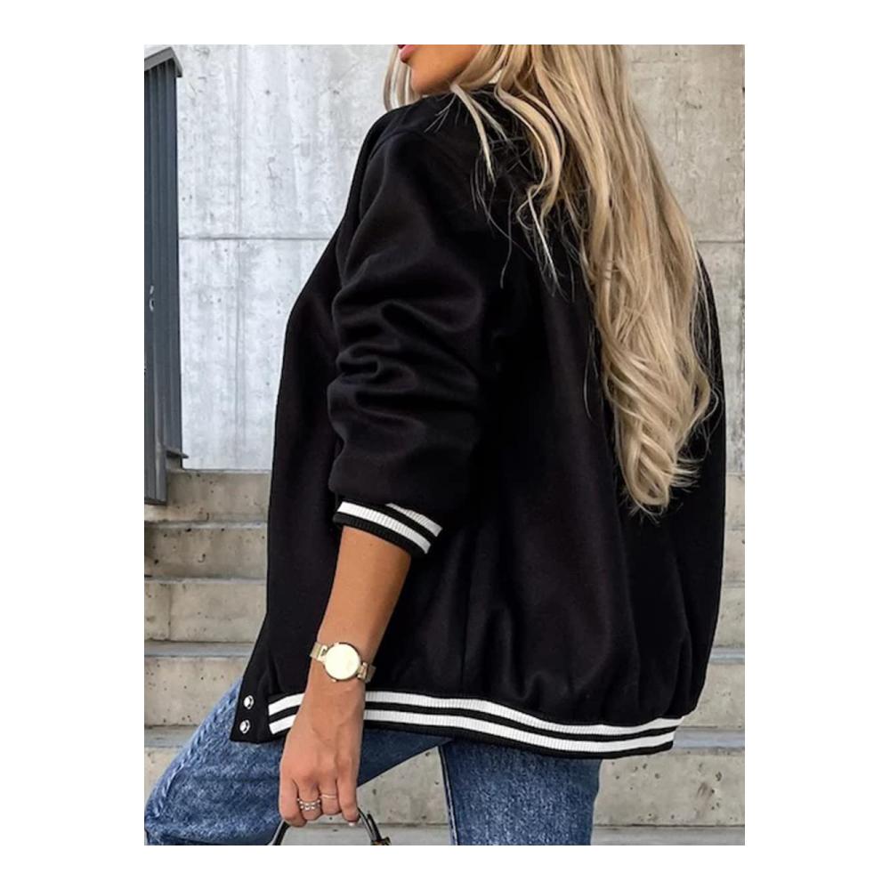 Damen College Jacke - Vintage Baseball Sweatjacke für Herbst & Winter - Oversize Y2K Übergangsjacke mit Tasche - Trendige Jacken für Teenager Mädchen