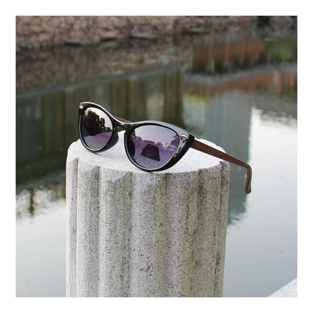 Holz Sonnenbrille Polarisiert - Stilvolle Katzenaugen-Sonnenbrille für Damen und Herren Ideales Geschenk