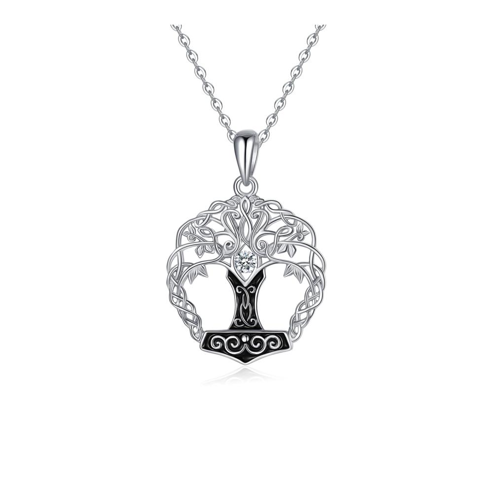 Lebensbaum Halskette aus 925er Sterling Silber mit Keltischem Knoten Triskele Viking Anhänger und Mondstein Kristall - Ideales Geschenk für Damen & Mädchen