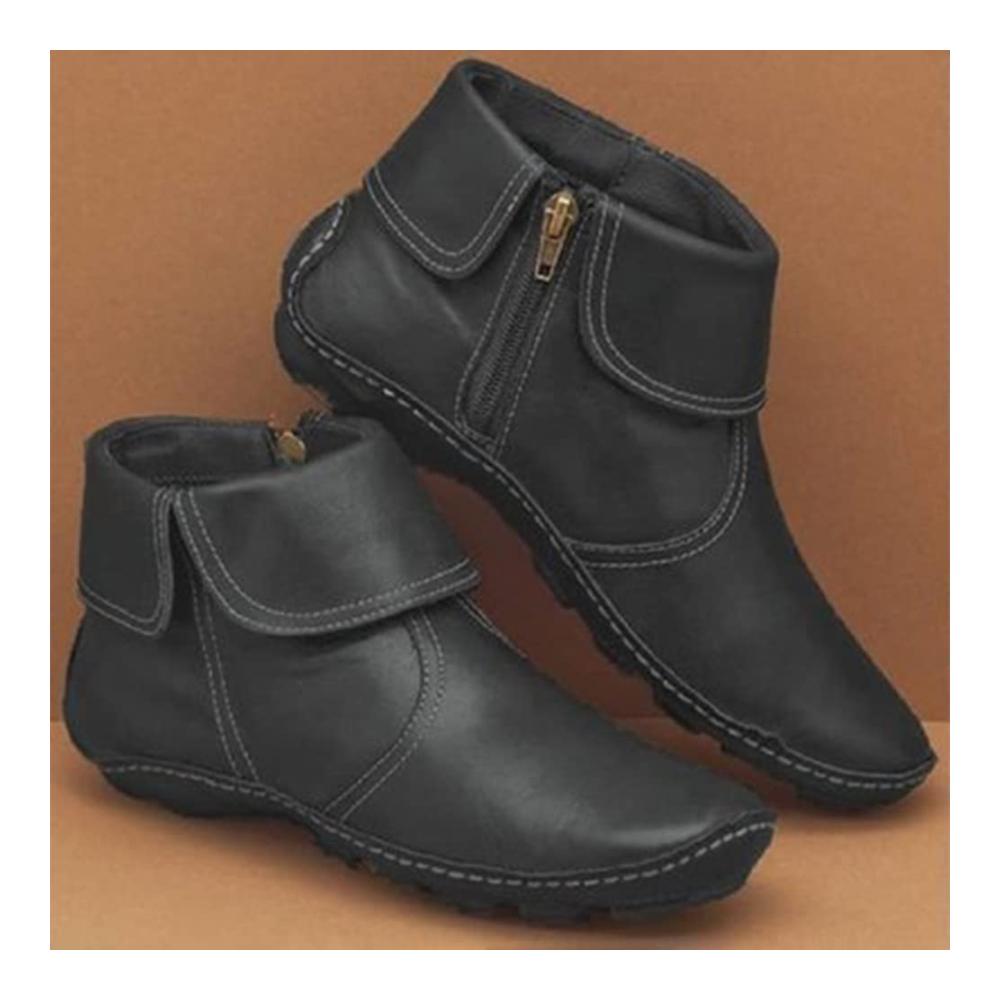 Damen-Stiefel mit Flachem Absatz und Leder bequeme Stiefeletten mit Unterstützung des Fußgewölbes Arch Support Sneakers – Größenvarianten verfügbar