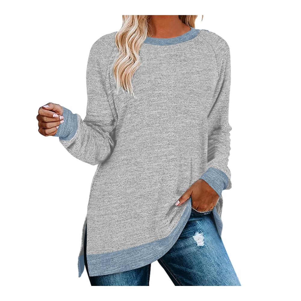 Langarmshirts Damen Sommer | Modische T-Shirts mit Rundhalsausschnitt Split-Design und lässigem Schnitt | Damenbekleidung Pullover Top | Trendiges Shirt mit tiefem Ausschnitt