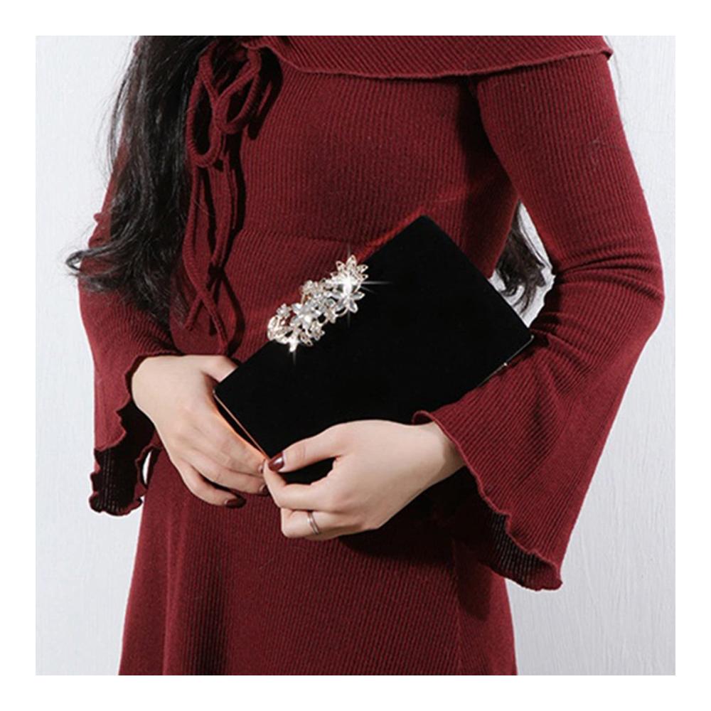 Exklusive Strass-Abendkupplung mit Goldkette – Damen Handtasche aus Wildleder