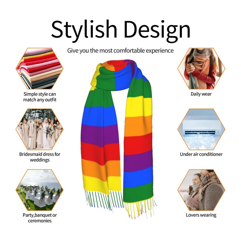 Großer warmer Unisex-Schal | Weicher modischer Schal in Regenbogenfarben | Einheitsgröße für Damen und Herren