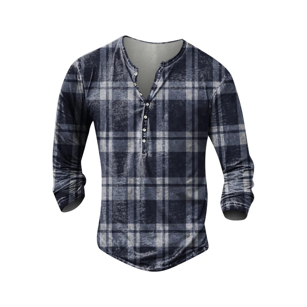 Herren Freizeithemden mit Aztec Druck und Langarm Henley-Design – Indian Print Pullover für taktische Outfits Vintage V-Ausschnitt Sportshirt in Slim Fit