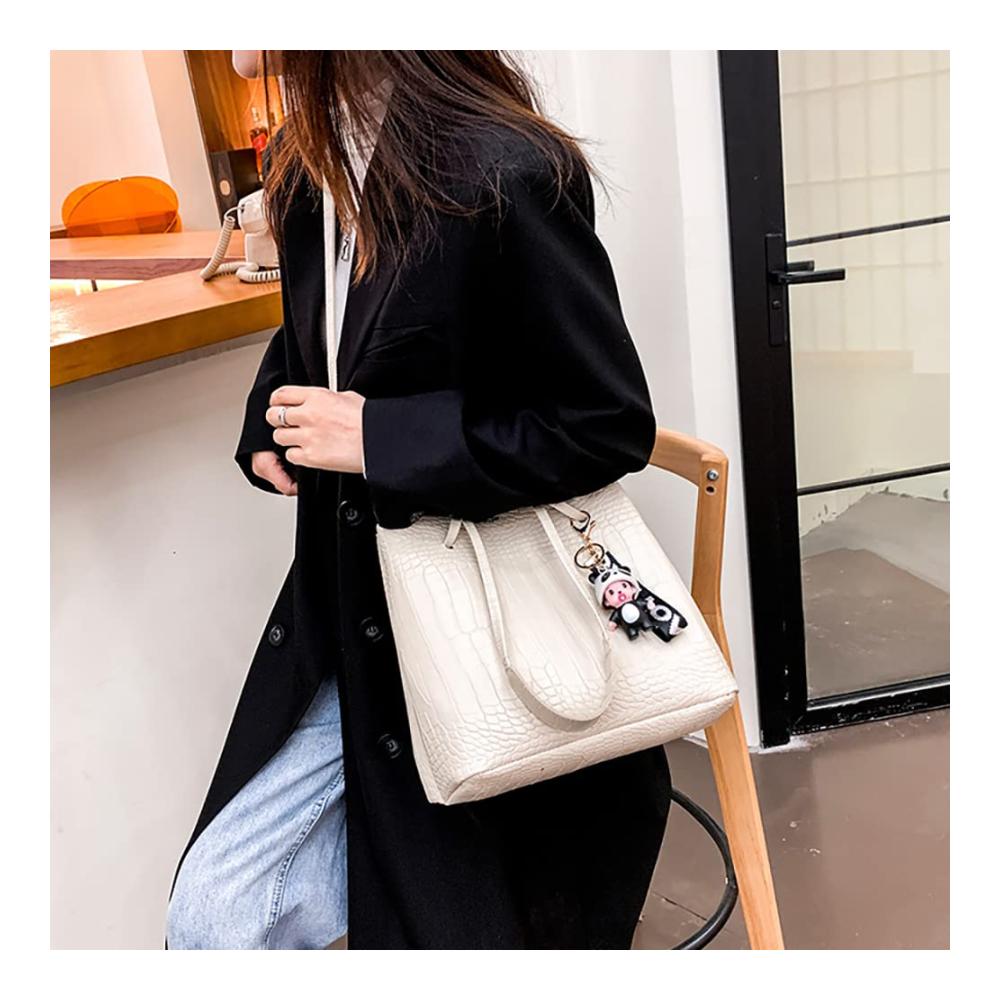 Messenger-Bags Stilvolle Reisetasche mit Krokodilmuster Retro-Damentasche - Große Kapazität Eimertasche im vierteiligen Set