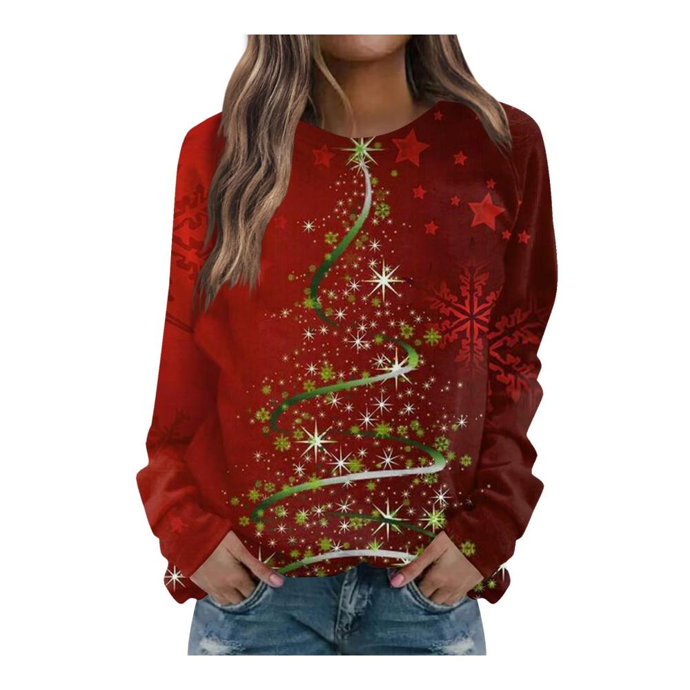 Weihnachtspullover Damen Hässliche Xmas Sweatshirts mit Santa-Print - Rundhals Langarmshirts für Herbstmode