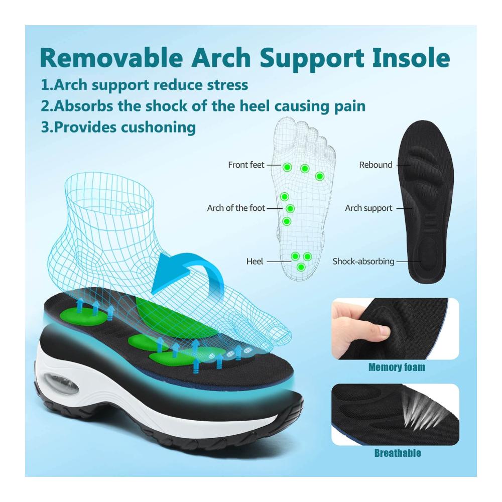 Damen Wanderschuhe Leichte Slip-On Sneaker mit Atmungsaktivem Mesh Luftkissen-Technologie und Keilsohle - Schwarz/Weiß Größe 38 EU