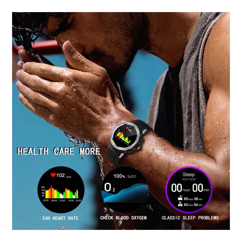 RollsTimi Fashion Smart-Sportuhr Herzfrequenz & Blutsauerstoffüberwachung Schlaftracking IP68 wasserdicht GPS 24 Sportmodi - Kompatibel mit Android & iOS (Schwarz/Silber