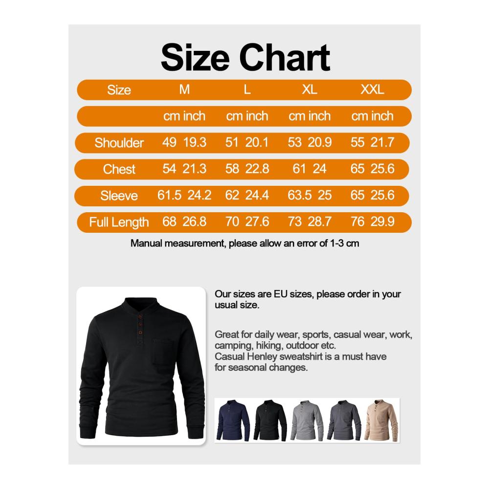 Herren Sweatshirt mit Micro Innenfleece Knopfverschluss und Baumwolle – Warmes Langarmshirt für Outdoor Herbst und Winter