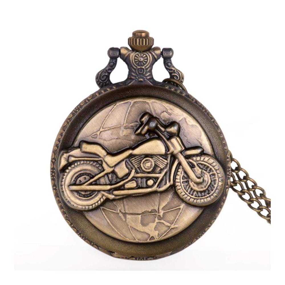 Bronze Vintage Motorrad Taschenuhr Halskette - Unisex Geschenk mit Quarzwerk