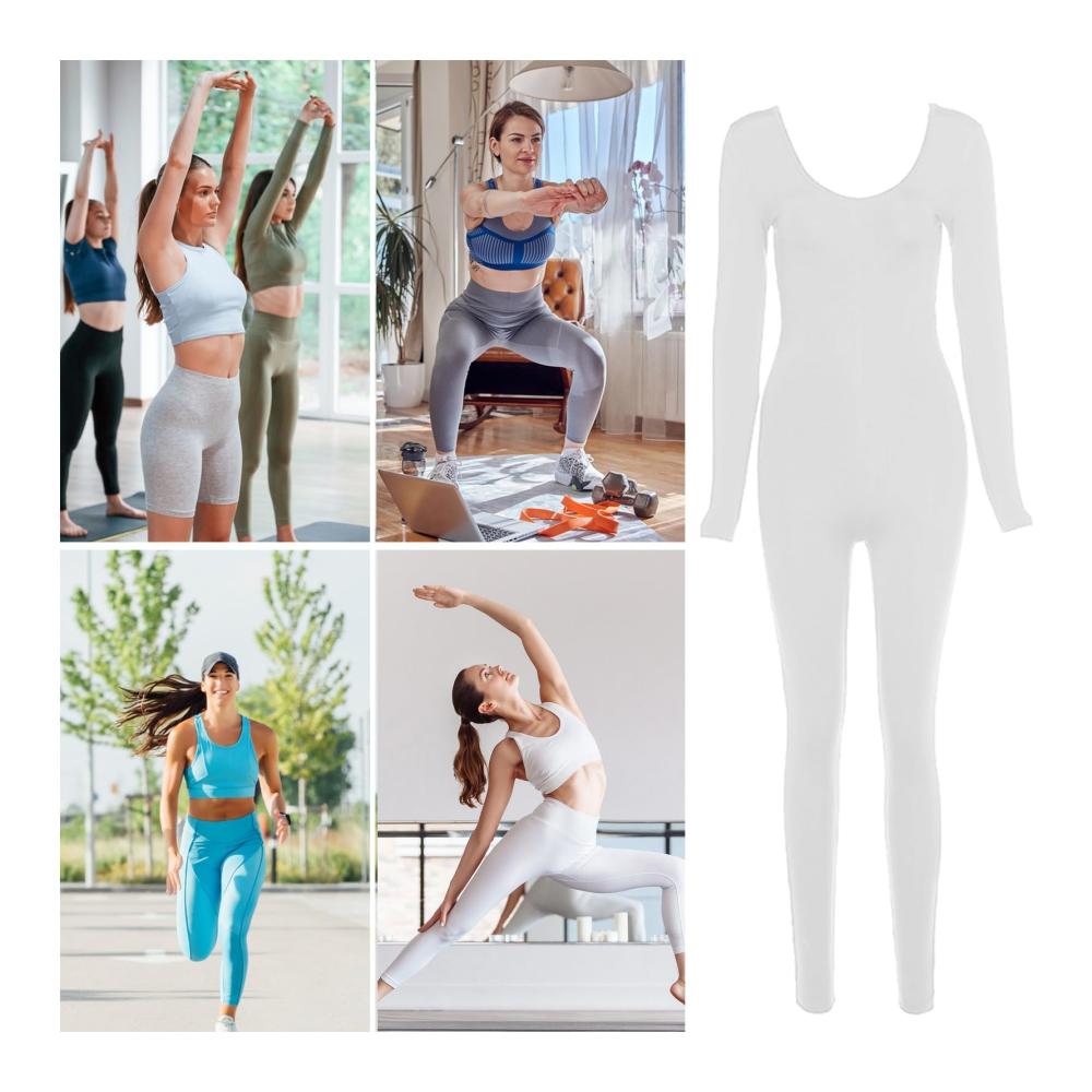Langarm-Jumpsuit Damen Winterfitness Overall mit niedrigem Kragen hoher Taille und Yoga-Design