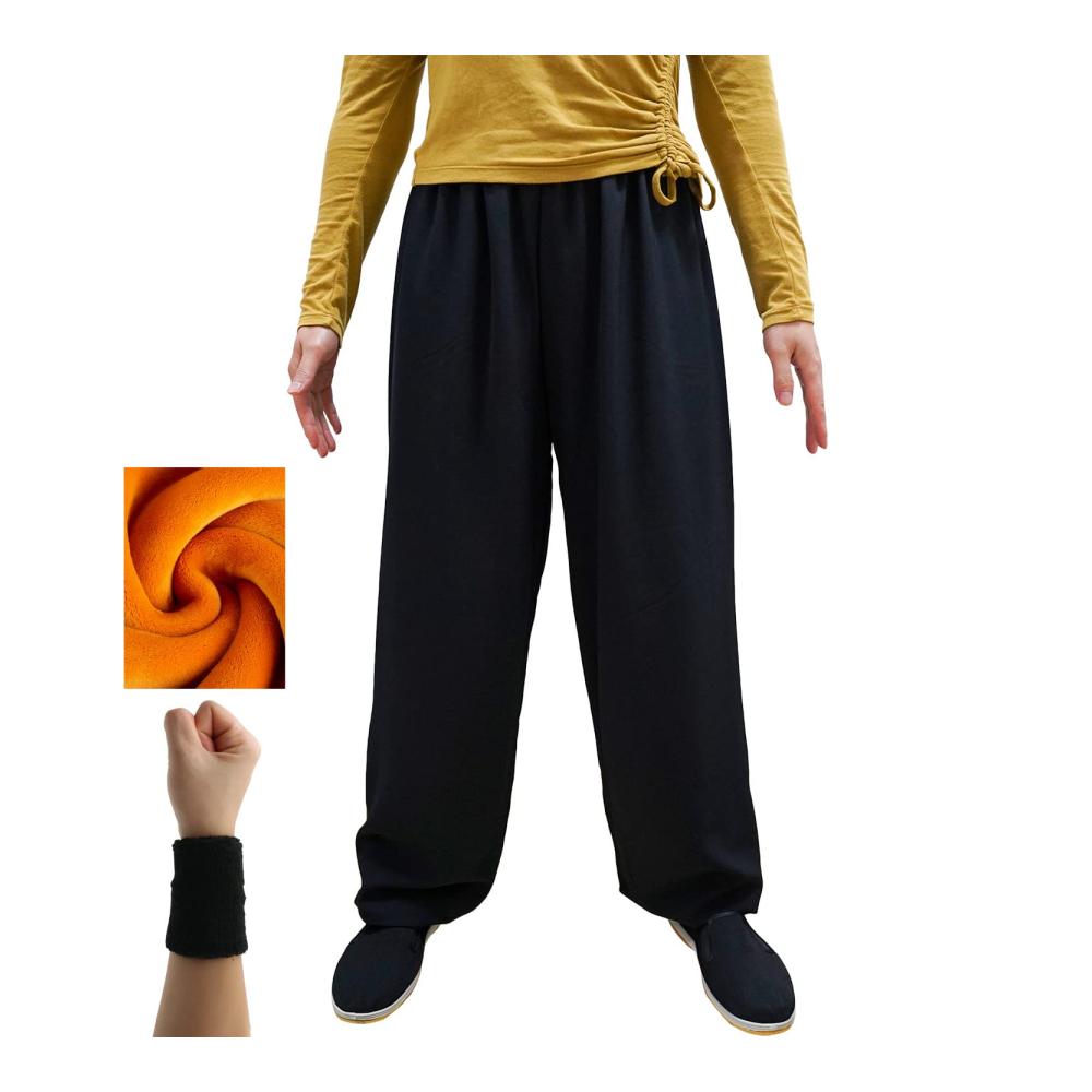 Kung Fu Tai Chi Trainingshose mit Fleece-Futter für Damen und Herren - Warme Winterhose Jogginghose Sporthose für Qigong Wing Chun Shaolin mit weiten Beinen