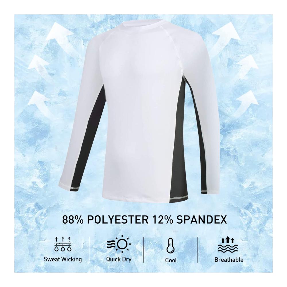 UV-Schutz Langarmshirt für Herren - Schnelltrocknendes atmungsaktives Wandershirt mit UPF 54 ideal zum Surfen Laufen Angeln und Wandern - In Weiß und Grau